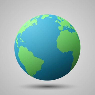 3 boyutlu Dünya ikonu. Gri arkaplanda vektör küre. Google Earth 'ten Dünya Elementleri.