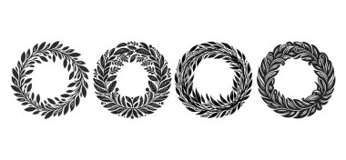 Beyaz zemin üzerinde defne çelengi çerçeve seti izole. Vektör illüstrasyonu.