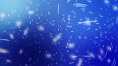 Mavi Arkaplanda Parlayan Parçacıkların Kaotik 4K döngüsü. Parıldayan Bokeh ile Dönen Dijital Toz