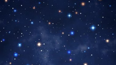 Animasyon yıldızları bulutlu gece gökyüzünde pırıl pırıl parlıyor.