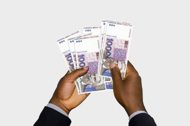 Siyah Eller 'in elinde 3 boyutlu Hırvat kuna notları var