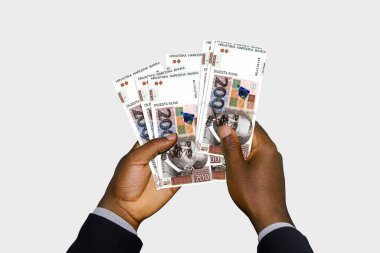 Siyah Eller 'in elinde 3 boyutlu Hırvat kuna notları var