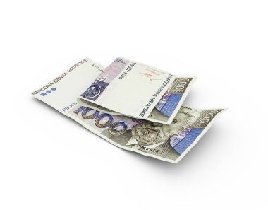 Çift Hırvat kuna notlarının üç boyutlu yorumlanması beyaz arkaplanda izole edildi