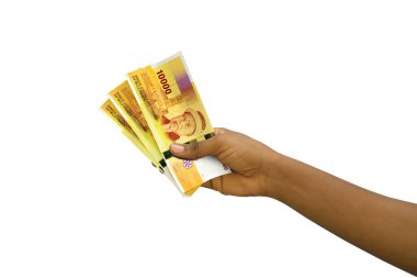 Beyaz arka planda izole edilmiş 3D Comorian frangı notaları.