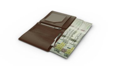 3D rendering of Saudi Arabian Riyal notes in wallet