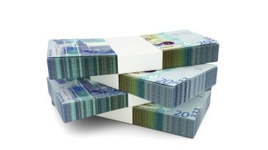 3d rendering of Stack of Kuwaiti dinar notes. Few bundles of Kuwaiti currency isolated on white background