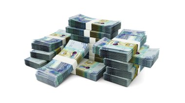 Stack of Kuwaiti dinar notes. 3D rendering of bundles of banknotes