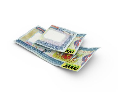 Çift Myanmar Kyat notlarının üç boyutlu yorumlanması beyaz arkaplanda izole edildi