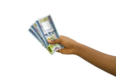 Myanmar kyat 'ın beyaz arka planda izole edilmiş notları 3D' ye yerleştirdi.