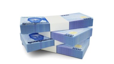 1000 Nijeryalı Naira 'nın 3D kopyası. Beyaz arkaplanda çok az miktarda naira para birimi izole edilmiş
