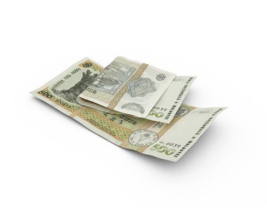 Çift Moldova leu notlarının üç boyutlu yorumlanması beyaz arkaplanda izole edildi