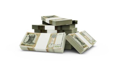 Moldova Ley Yığını 3d yorumlaması. Moldova para birimi notlarının desteleri beyaz arkaplanda izole