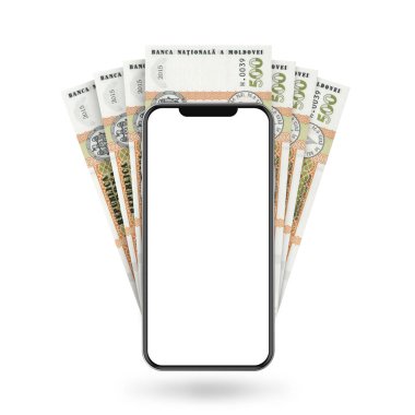Moldova leu 'nun cep telefonu arkasındaki notlarının 3d İllüstrasyonu