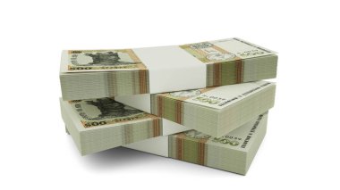 Moldova Ley Yığını 3d yorumlaması. Beyaz arkaplanda çok az Moldova para birimi izole edilmiş