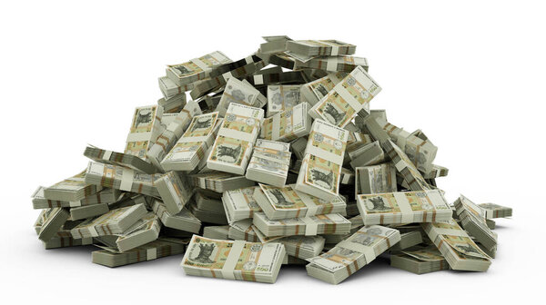 Большая куча молдавского лея отмечает большие деньги на белом фоне. Трехмерное представление пачек наличных денег