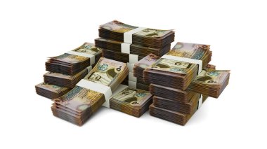 Ürdün dinarı yığını. Banknotların 3B görüntülenmesi