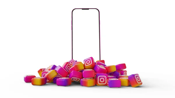 Representación Logotipos Instagram Teléfono Móvil Aislados Sobre Fondo Blanco —  Fotos de Stock
