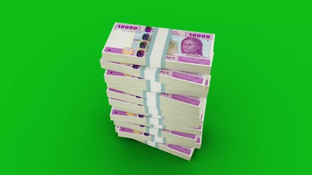 Animation Stacks 10000 Central African Cfa Franc Notes Falling Greenscreen — Stock Video