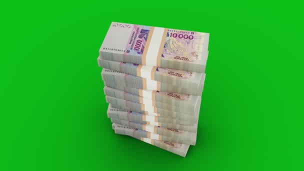 Анімація Стеків 10000 Західно Африканських Франків Банкнот Падали Зелене Екран — стокове відео