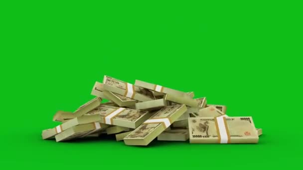 緑の床に落ちる円紙幣のスタックの3Dアニメーション 背景をキーアウトまたは削除して カスタムの背景に置き換えることができます 3Dレンダリング — ストック動画