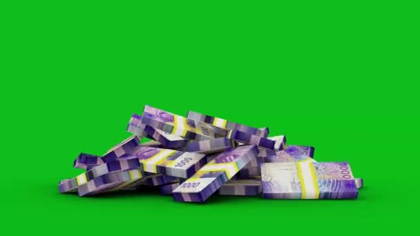 Animation Stacks 1000 Swiss Franc Notes Falling Greenscreen Floor You — Stock Video