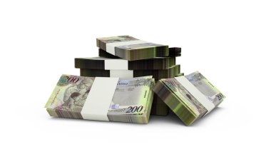 Botswanan Pula notlarının 3D kopyası. beyaz arkaplana izole edilmiş Botswanan para birimi notları
