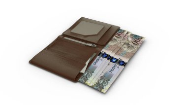 Cüzdandaki Botswanan Pula notlarının 3B çizimi