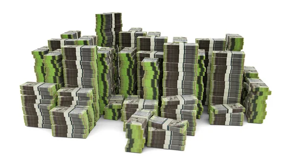大堆普拉斯的笔记 很多钱被白色背景隔离了3D提供成捆的现金 — 图库照片