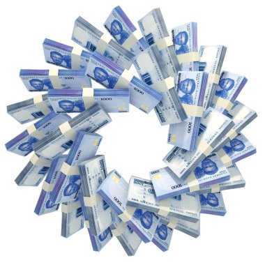 3 boyutlu Nijerya Naira dizilimi dairesel bir düzende sıralanmış..