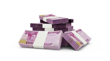 3 boyutlu Nijerya Naira notları. Beyaz arkaplanda izole edilmiş Nijerya para birimi notları