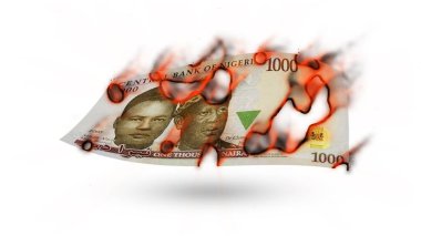 1000 Nijeryalı naira 'nın 3D görüntüsü yanıyor