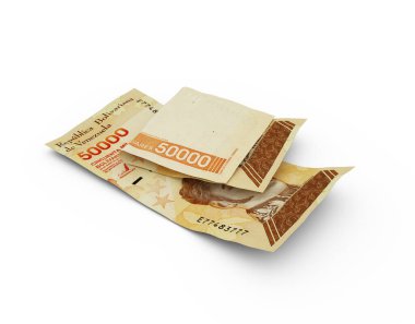 Çift 50000 Venezuela bolivarının 3D görüntülemesi beyaz arkaplanda izole edilmiş