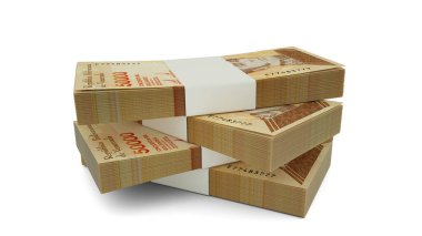 Venezuelalı Bolivar 'ın 3D kopyaları. Beyaz arkaplanda çok az miktarda Venezuela para birimi izole edilmiş