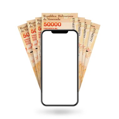 Venezuela Bolivar 'ın 3d Görünümü cep telefonunun arkasındaki notlar