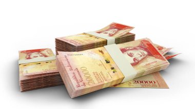 20.000 Venezuela Bolivares 'in 3D Yığını beyaz arka planda izole edilmiş notlar