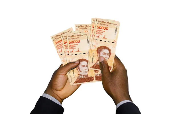 黑手手持3D渲染委内瑞拉玻利瓦尔纸币 — 图库照片