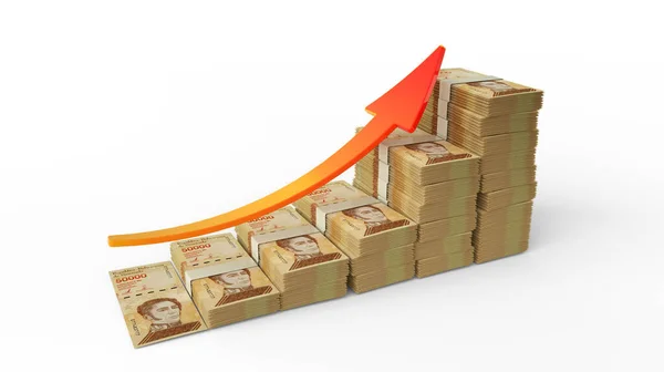 Financial Growth Sign Made Stacks Venezuelan Bolivar Notes Rendering Venezuelan — Stock Photo, Image