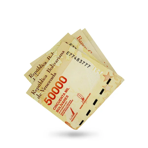 3d rendering of Folded Venezuelan bolivar notes isolated on white background.