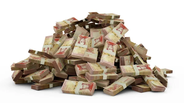 Big Pile Venezuelan Bolivar Notes Lot Money White Background Rendering — Stock Fotó