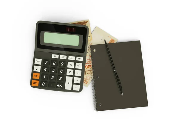 Rendering Composition Venezuelan Bolivar Notes Calculator Note Book Pen Isolated — Stock Photo, Image