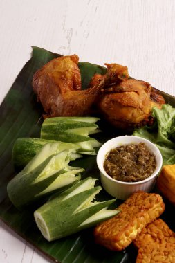 indonesian traditional food culinary business fried chicken ayam goreng cucumber chili sauce asian clipart