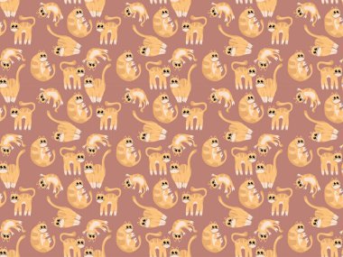 kedi çizgi film ikonu hayvan sevimli turuncu element çizgi roman düz desenli dikişsiz kedi yavrusu karakteri