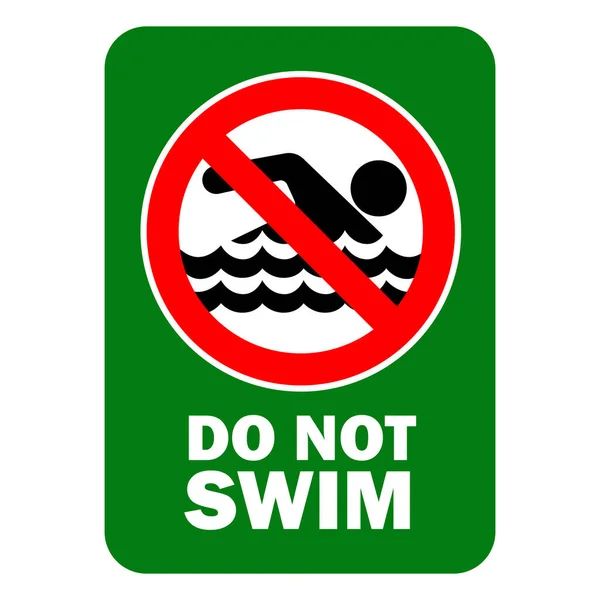 Zwemmen Geen Zwembord Met Waarschuwingstekst Groene Achtergrond — Stockvector