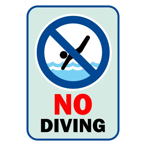 Geen Duikbord Zwembad Met Waarschuwingstekst Blauwe Achtergrond Blauw Symbool — Stockvector