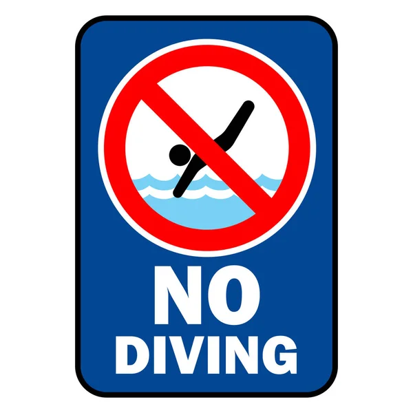 没有带有警告文字和蓝色背景的跳水标志游泳池 — 图库矢量图片