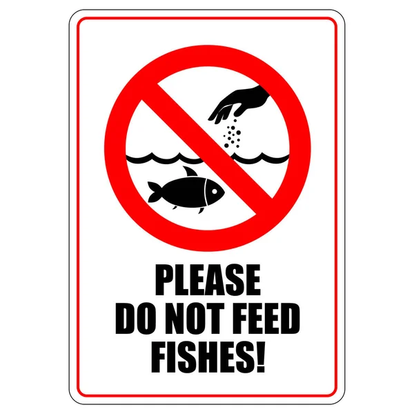 不可喂食附有警告文字及白色背景的鱼类及野生动物标志 — 图库矢量图片
