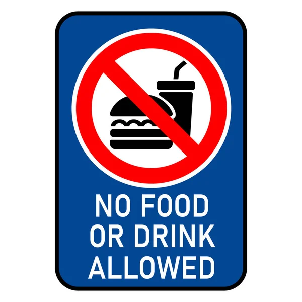 没有食物或饮料 不得使用带有警告文字和蓝色背景的标志游泳池 — 图库矢量图片