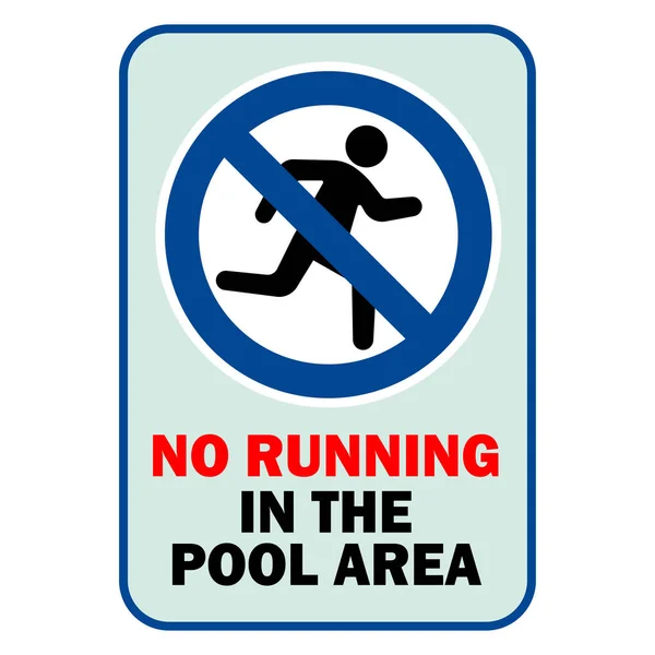 不得在泳池内跑动带有警告文字 蓝色背景及蓝色标志的标志 — 图库矢量图片