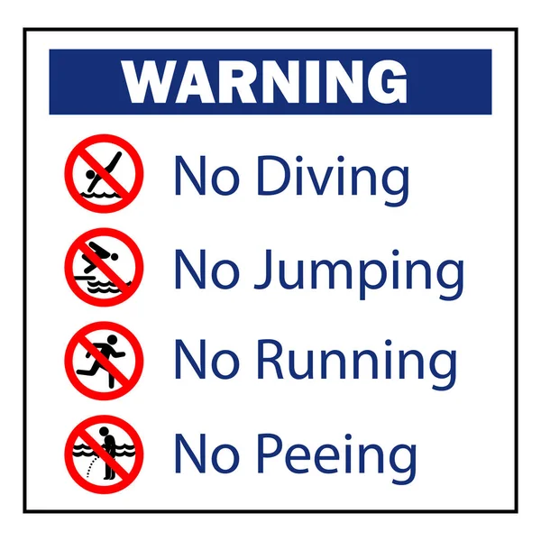 游泳池规则警告标志禁止在游泳池区潜水 不准尿尿 不准跳 不准跑 — 图库矢量图片