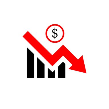Ekonomi grafiğinde aşağıya bakan kırmızı ok grafik çubukları simge aşağı eğilim mali yönetim kurulu haddeleme para dolar